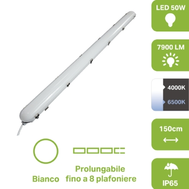 PLAFONIERA STAGNA 150CM IP65 50W CCT 4000K6500